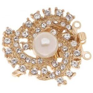 23 KT Gold Plated 3-Strand Spiral Box Clasp Pearl Crystals  21mm Elegant Element